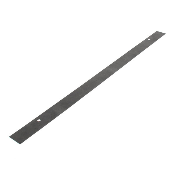 A long, flat metal spacer with two holes, designed for use as an inner door hinge component.