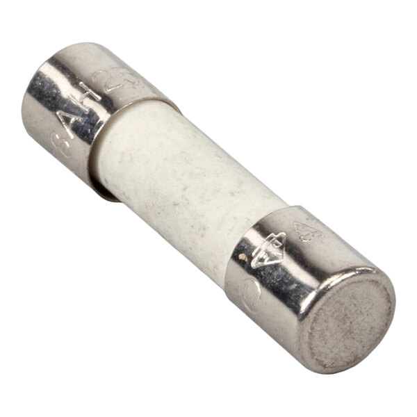A cylindrical 8A 250V time lag cartridge fuse with metal end caps and a ceramic body.