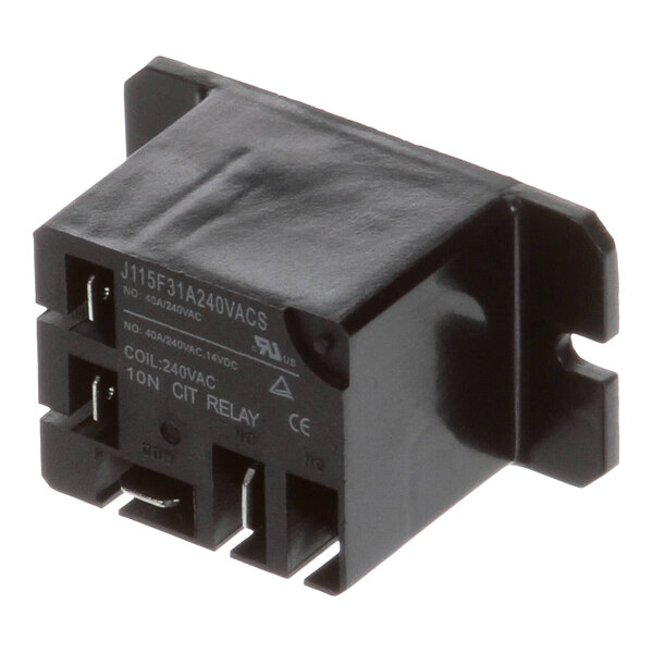 A black BKI R0180 SPST N.O. relay rated for 240 VAC.