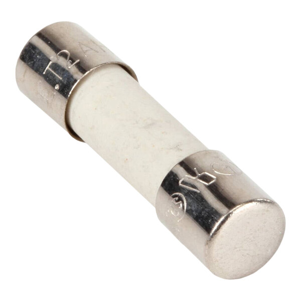 A cylindrical 5 x 20 mm 2A slow-blow fuse with metal end caps and a ceramic body.
