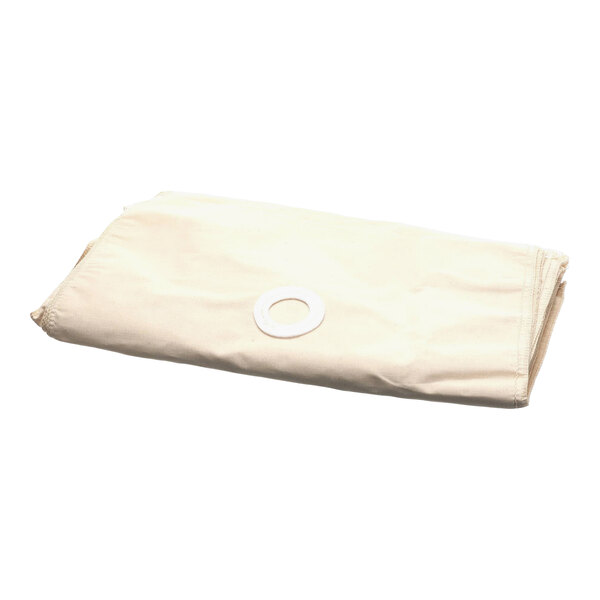 A folded beige cloth filter with a circular white ring, designed for use with AutoFry filtration systems.