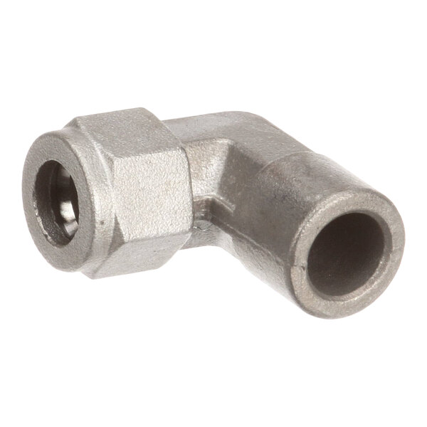 An L-shaped stainless steel elbow fitting with a male end and a 3/4-20 nut.