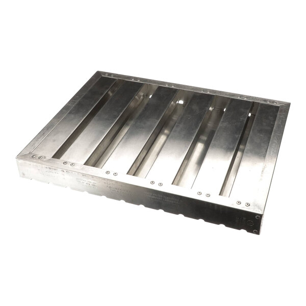 A rectangular metal grease baffle with multiple vertical slats.