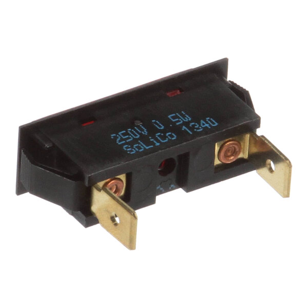 A rectangular black bezel pilot light rated for 250V with metal terminals.