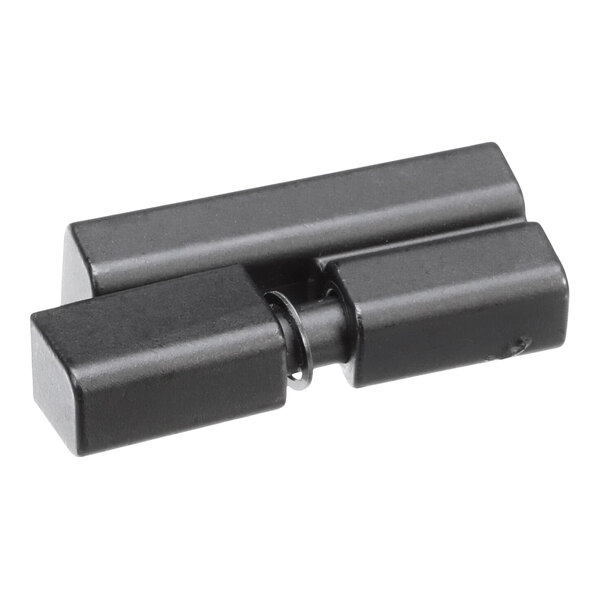 A black metal door hinge with one male and one female component for an AutoFry unit.
