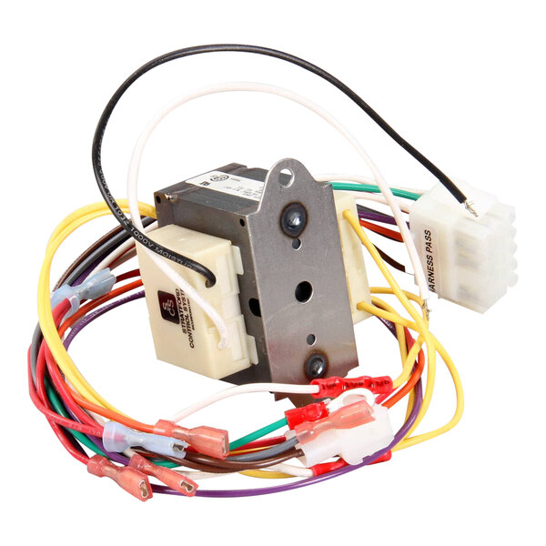 A 120V transformer assembly with multiple colored wires and connectors.
