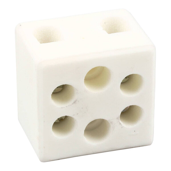 A white ceramic 2-pole terminal block with multiple circular holes for electrical connections.