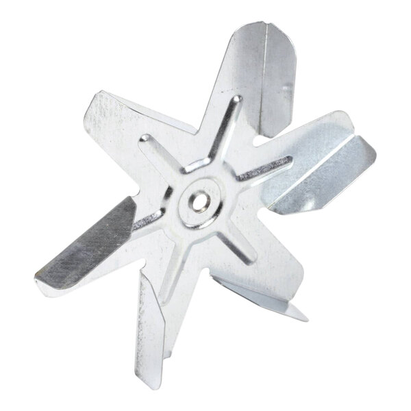 A six-blade metal fan blade component.
