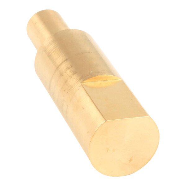 A brass shaft component with a cylindrical and hexagonal shape, used in mechanical assemblies.