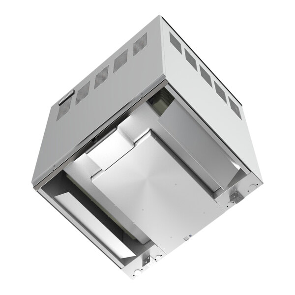 An air-cooled commercial ice machine with a top air discharge, designed for producing half dice cube ice.