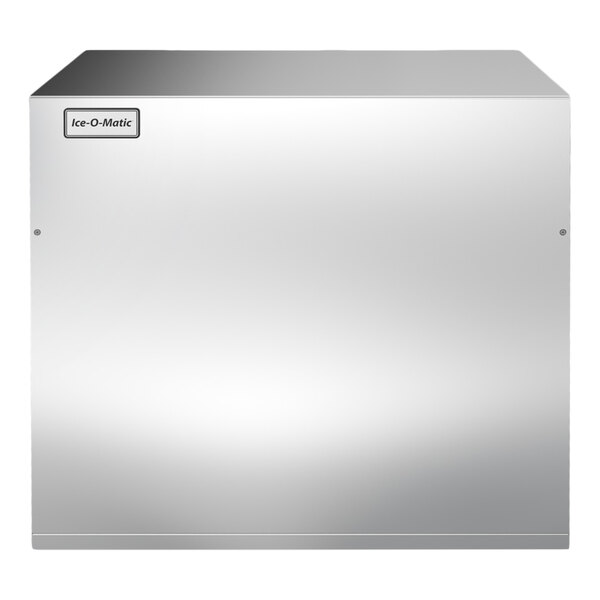 A large, stainless steel remote-cooled nugget ice machine from Ice-O-Matic.