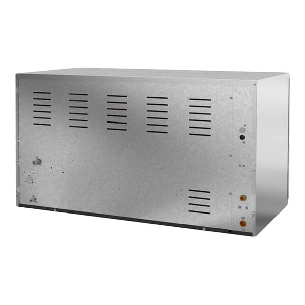 A large, rectangular, metal remote-cooled ice machine unit with vented panels.
