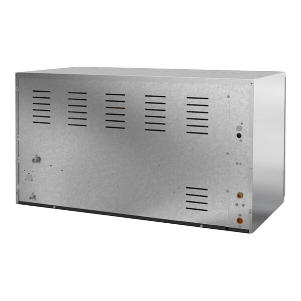 A large, rectangular, metal remote-cooled ice machine unit with vented panels.
