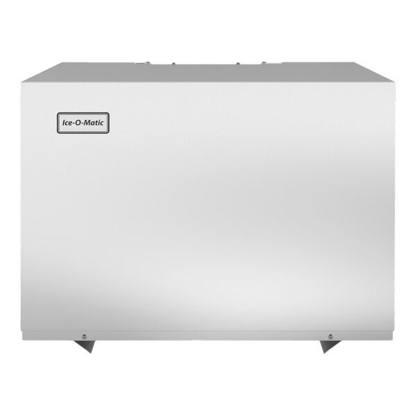 An Ice-O-Matic remote-cooled half dice cube ice machine with a stainless steel exterior.