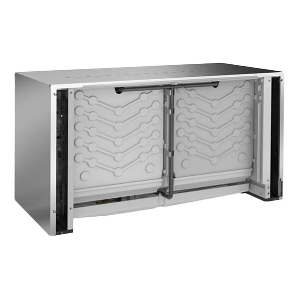 A large, stainless steel remote-cooled ice machine designed for commercial use.