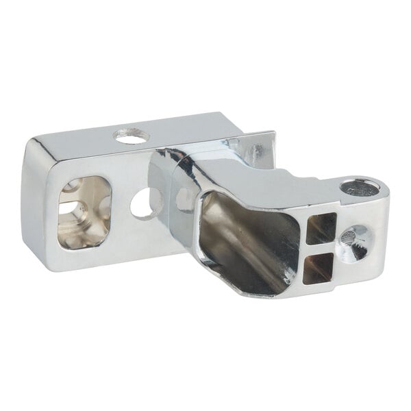 A chrome-plated metal top door hinge for a commercial refrigerator or freezer.