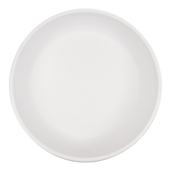 A white round melamine serving bowl.