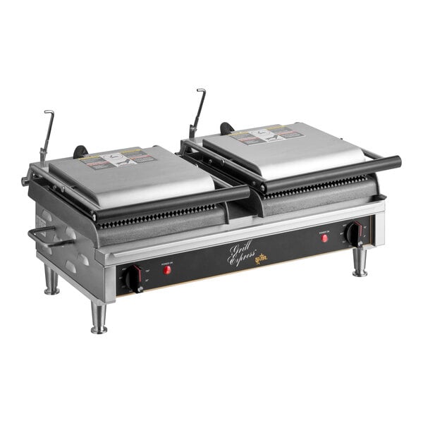 Star Grill Express GX20IG-240V 20" Double Sandwich Grill with Grooved Cast Iron Plates - Dual 10" x 10" Cooking Surface - 208/240V, 2,700/3,600W