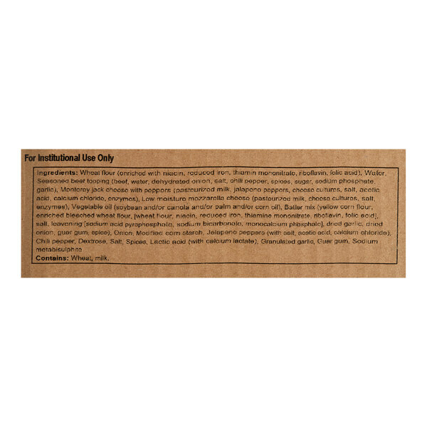 A product label listing the ingredients and allergen information for El Monterey Beef and Cheese Empanadas.