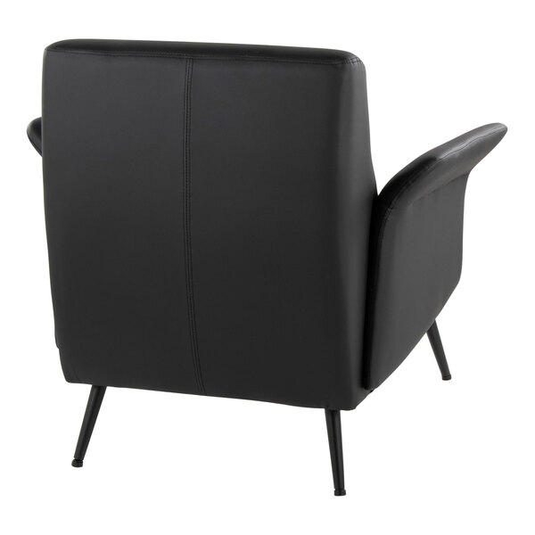 A black faux leather accent chair with a black metal frame and angled legs.