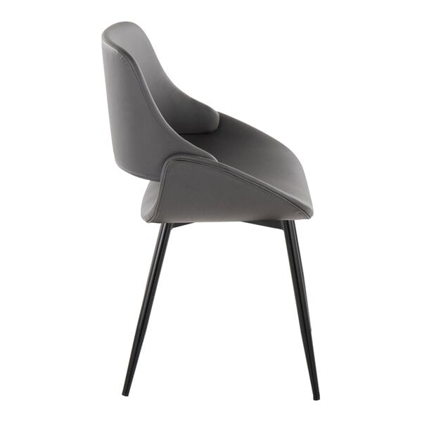 A gray faux leather open back chair with a black metal frame.