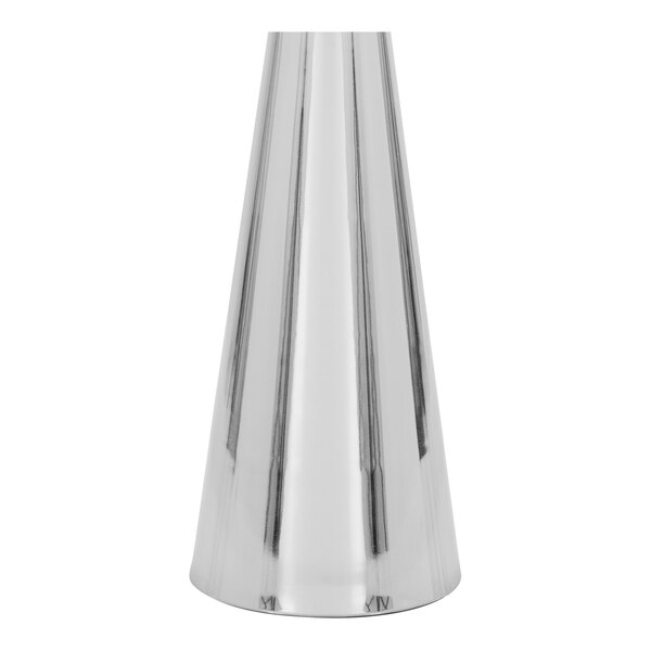 A round polished nickel steel side table with an hourglass base.