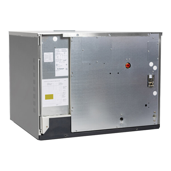 A commercial Scotsman water-cooled ice machine with a stainless steel exterior.