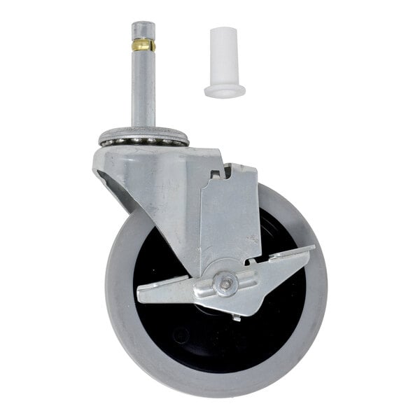 A 4-inch Dyna-Tred swivel stem caster with a brake, designed for select Rubbermaid carts.