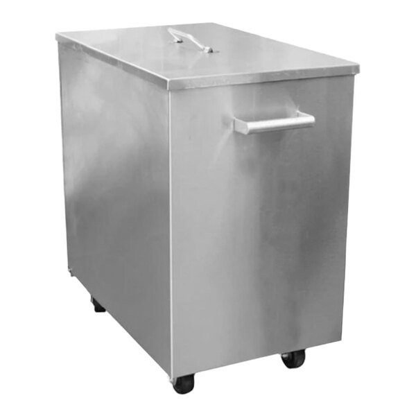 A stainless steel soak tank with a lid and handle, designed for cleaning BBQ equipment.