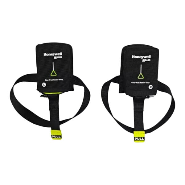 A pair of Honeywell Miller One-Pull Relief Step safety devices with black pouches and pull straps.