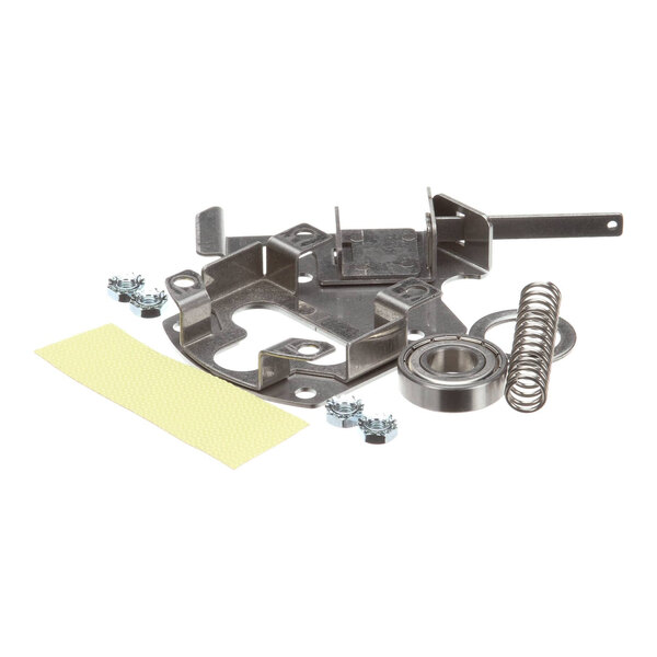 An Antunes 7001235 idler shaft tensioner kit with metal components, a spring, a bearing, washers, and a strip of material.
