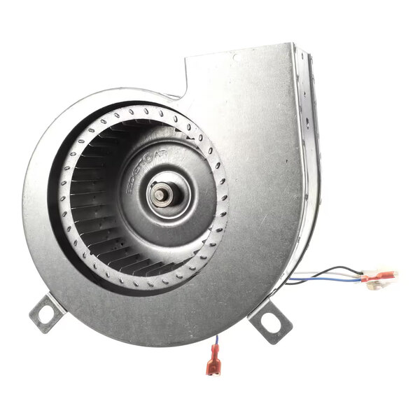 A metal blower assembly with a circular fan and attached wiring, designed for use in Blodgett equipment.