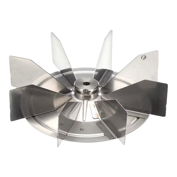 A metal blower wheel with multiple angled blades, designed for use in Blodgett equipment.