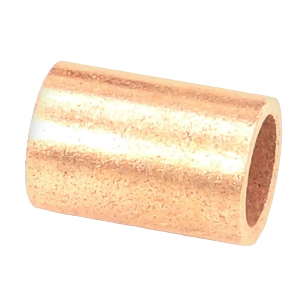 A cylindrical copper bearing with a 3/8 inch inner diameter and 1/2 inch outer diameter.