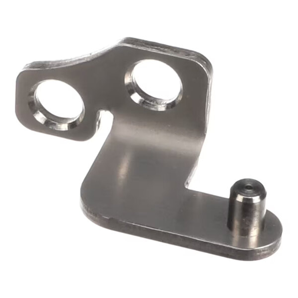 An upper hinge component for a Blodgett CSII oven, made of metal with two circular holes and a protruding pin.