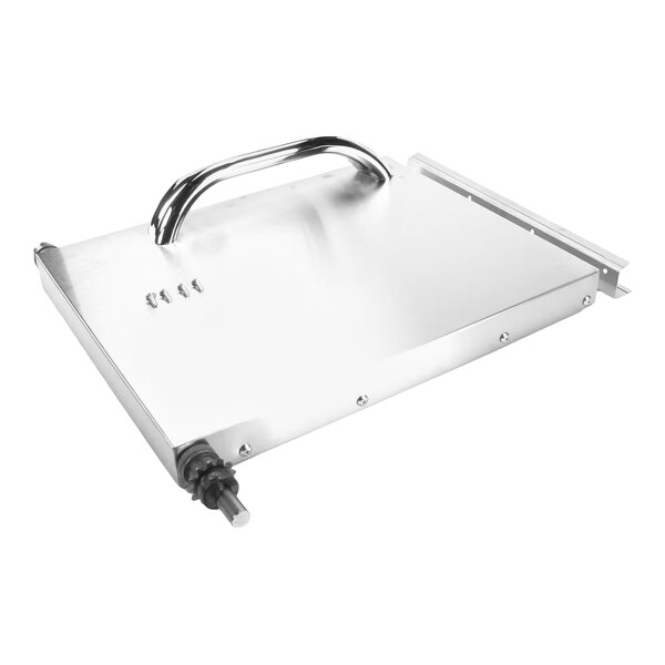 A stainless steel horizontal solid door assembly with a handle and mounting hardware.