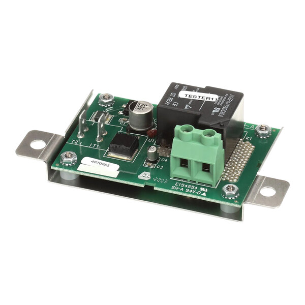 A green Antunes 7002476 Vct-2 switch relay printed circuit board with various electronic components mounted on a metal bracket.