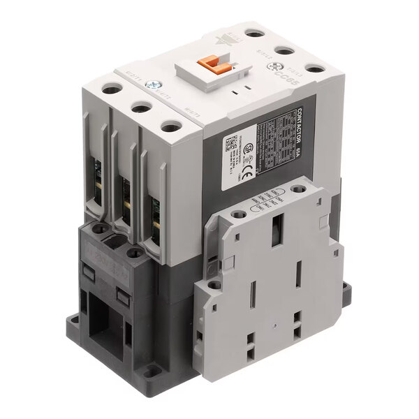 A three-pole 65A electrical contactor with auxiliary contacts.
