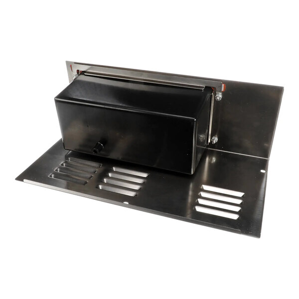 An Antunes 7002063 access cover assembly kit made of metal with a black box component and vented slots.