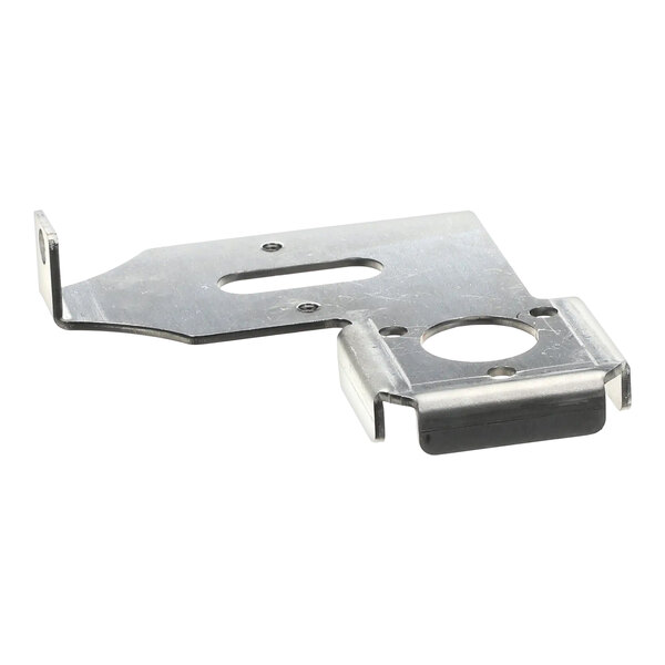 A metal chain tensioner bracket with cutouts and mounting points.