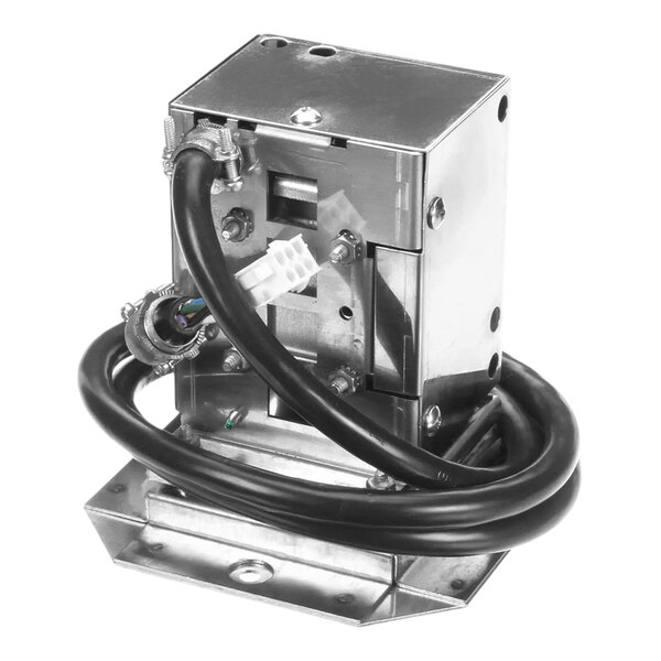 A metal solenoid assembly with an attached black power cable, designed for 120V, 60Hz operation.