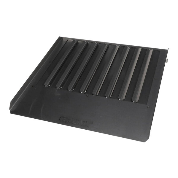 A black Antunes 7001540 bun chute kit with angled metal slats.