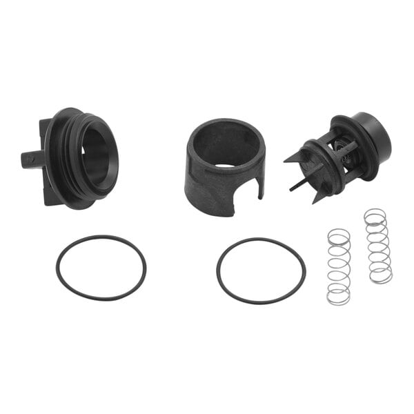 A T&amp;S black rubber vacuum breaker repair kit with metal and springs inside.