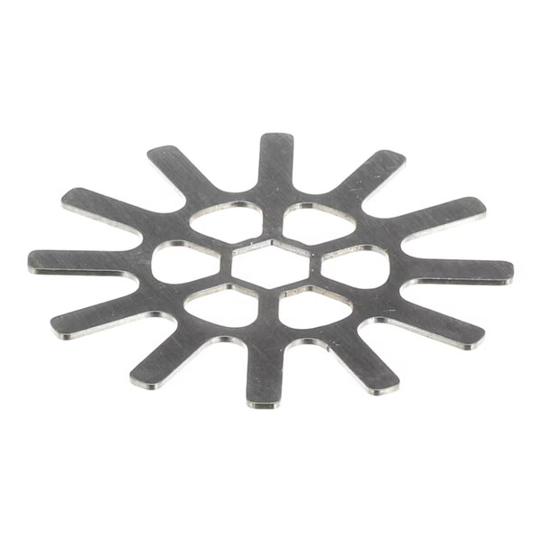 A metal drain strainer with a star-shaped design and multiple slots, used for Blodgett equipment.