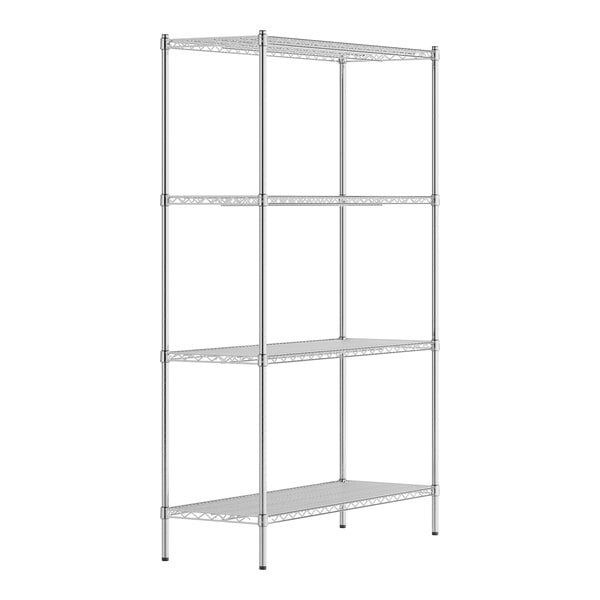 A Regency chrome wire shelving unit with four shelves.