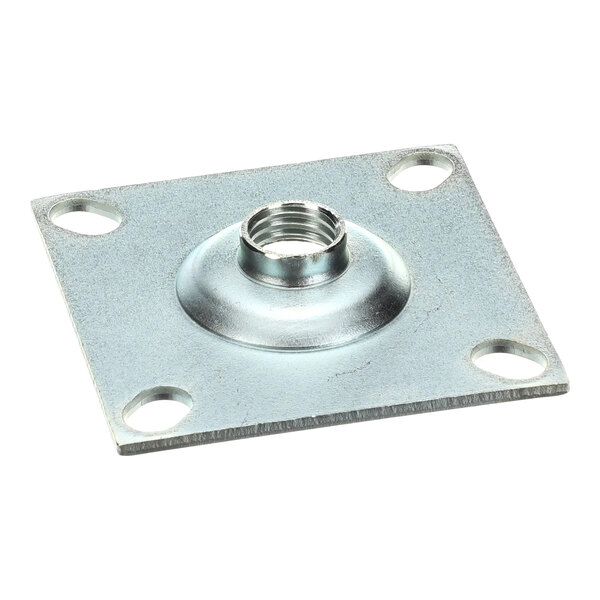 A square metal pad with a central threaded stud hole and four corner mounting holes.