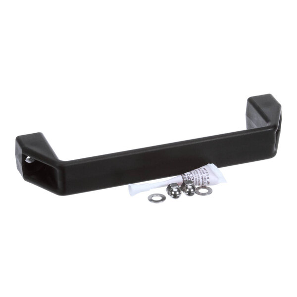 A black handle kit with mounting hardware and a small tube of lubricant.