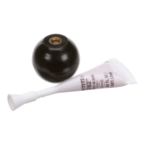 A black ball-shaped knob with a threaded insert and a small tube of adhesive.