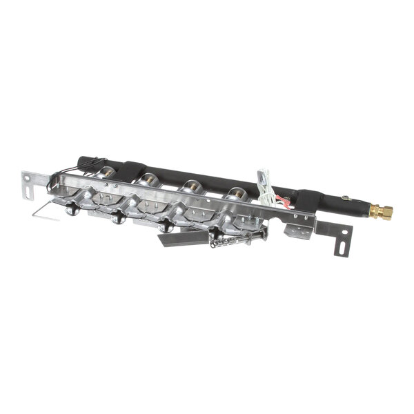 A metal manifold burner assembly with four burners designed for natural gas use.