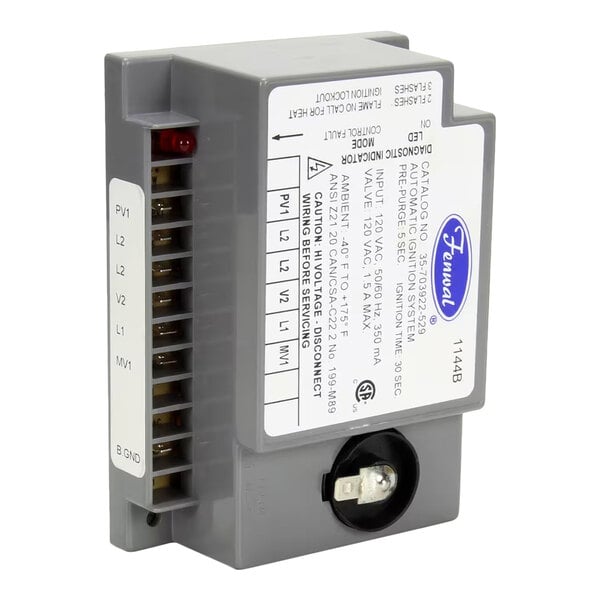 A Southbend 1194650 gas ignitor module in a gray plastic housing with labeled terminals and a diagnostic indicator label.